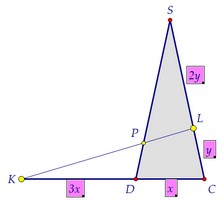 16(C2). Сечение правильной четырёхугольной пирамиды и отношение объёмов