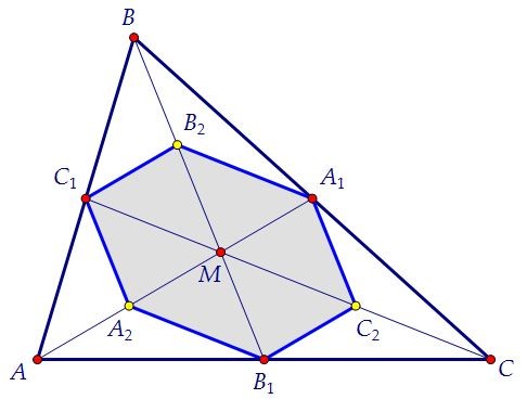 Медианы треугольника, середины отрезков и площадь шестиугольника (12.12.2013)