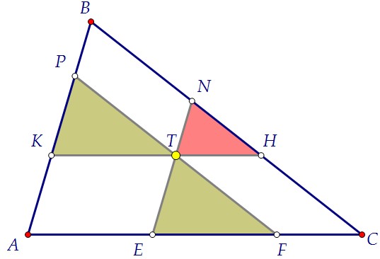 Через точку внутри треугольника проведены три прямые, параллельные сторонам