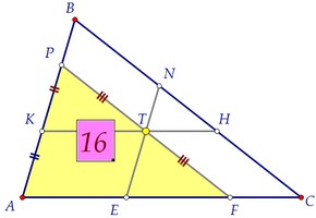 18(C4). Через точку внутри треугольника проведены три прямые, параллельные сторонам