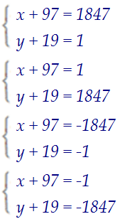      19x + 97y + xy = 4